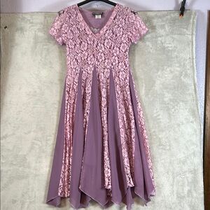 Pyramid collection short sleeve lace asymmetrical fairycore whimsical dress sz M